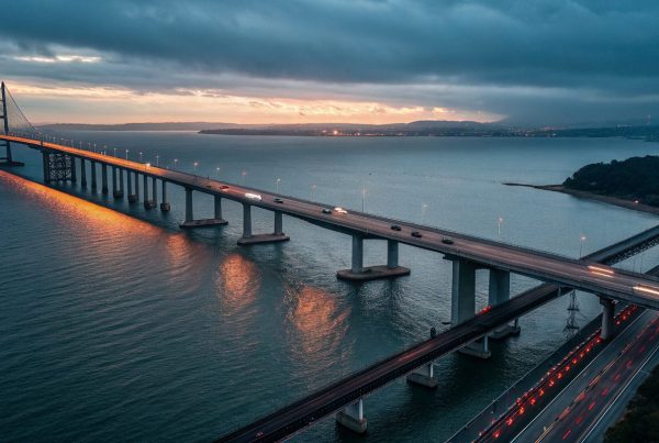 Gün batımında turuncu ışıklı köprü ve yol — EOR vs Bordro Outsourcing model karşılaştırması